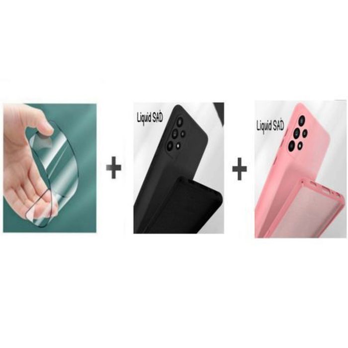 Coque et Protection d'Écran - GÉNÉRIQUE - Samsung A72S - Silicone Souple - Noir et Rose - Résistant aux Chocs
