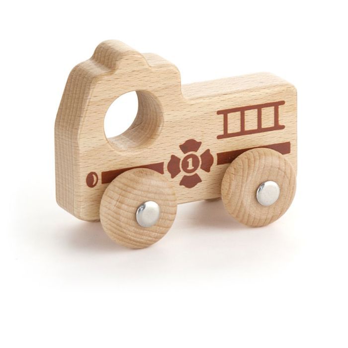 Jouet en bois - VIGA - Camion de pompier - Construction solide - Idéal pour les petites mains - Rouge