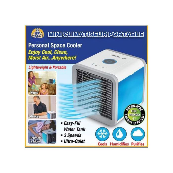 Refroidisseur d'air - Mini Portable - Énergétique - Ultra-silencieux - 7 couleurs LED - 8h autonomie
