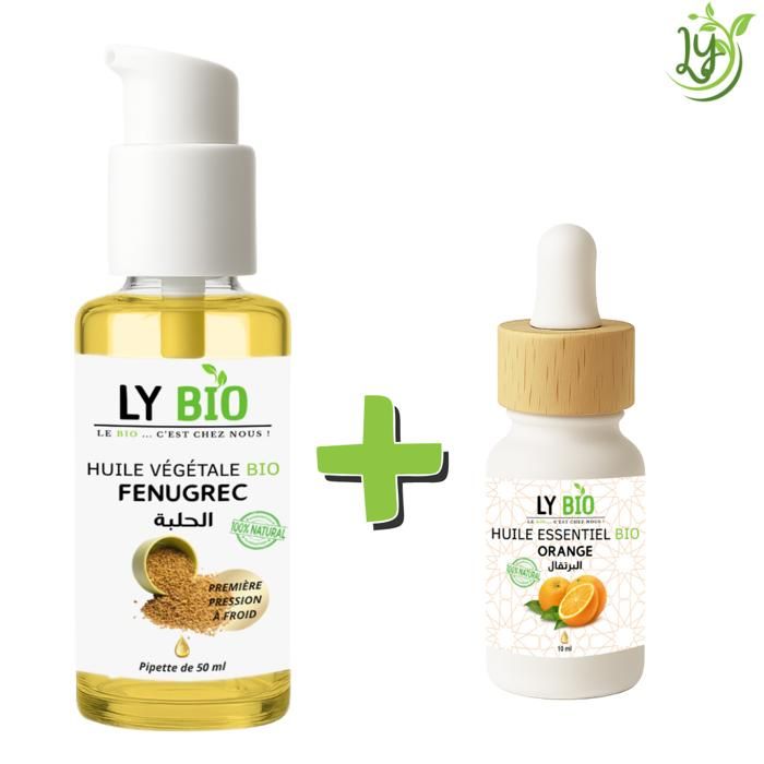Pack de soins - LYBIO - HUILE FENUGREC 50ML - POMPE - HUILE ESSENTIEL ORANGE 10ML - Nourrissant