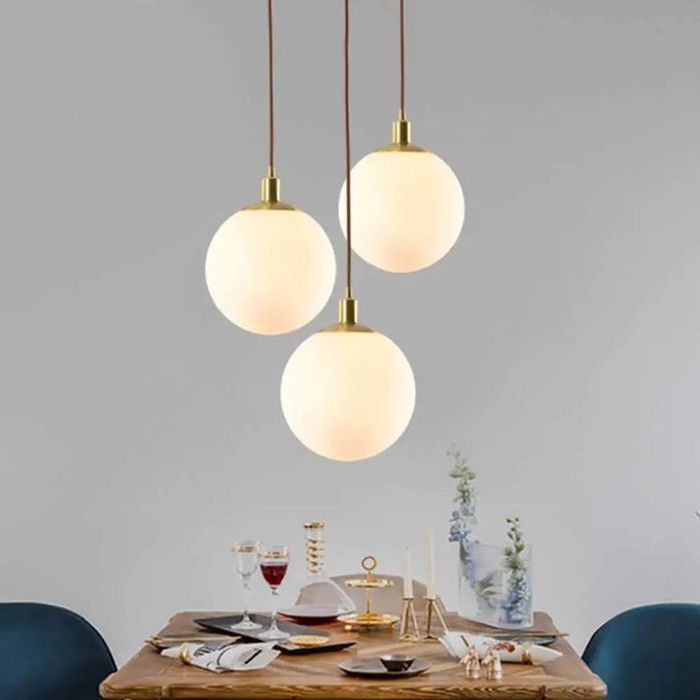 Suspension Lampe Fer Verre LED Luminaire 3 Boules Verre Vec Doré (Or)