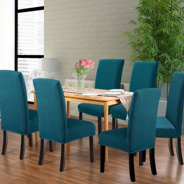 2 x Housse de Chaise Extensible à Tissu Jacquard - Turquoise