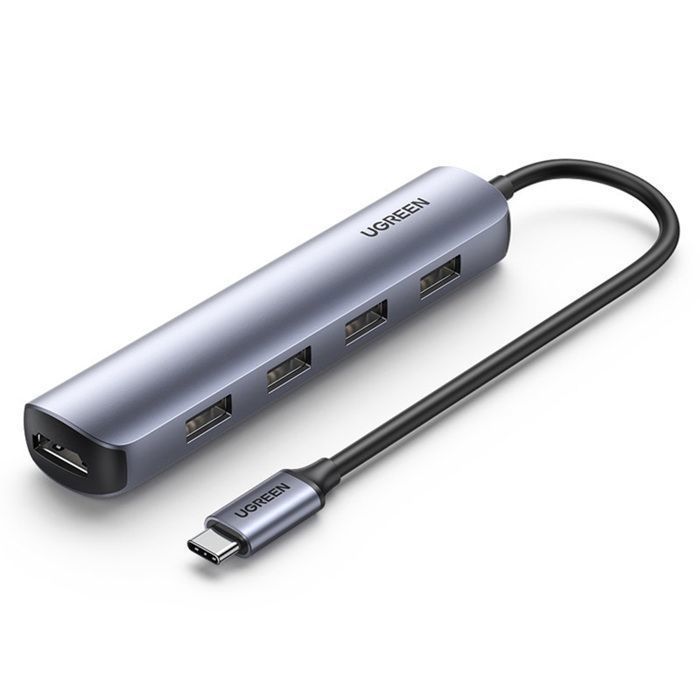 HUB USB-C 5-en-1 - UGREEN - HDMI 4K 30Hz - 4 Ports USB 3.0 - Couleur Gris - Câbles Inclus