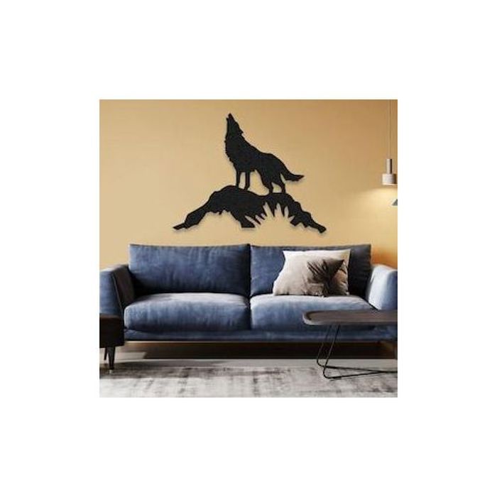 Décoration Murale - Métal - Loup - Dessin au trait - Noir - Contemporain