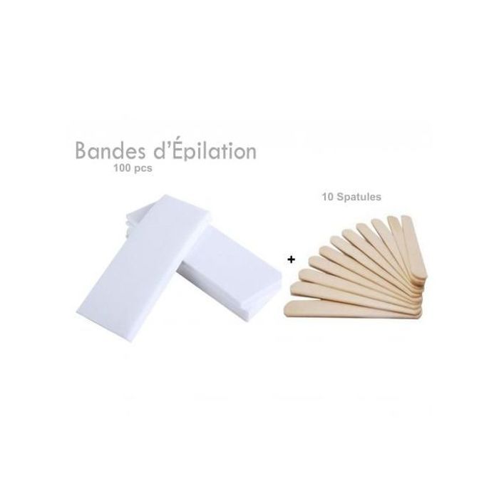 Pack Épilation : 100 Bandes Dépilatoires & 10 Spatules en Bois - Prêt à l'emploi