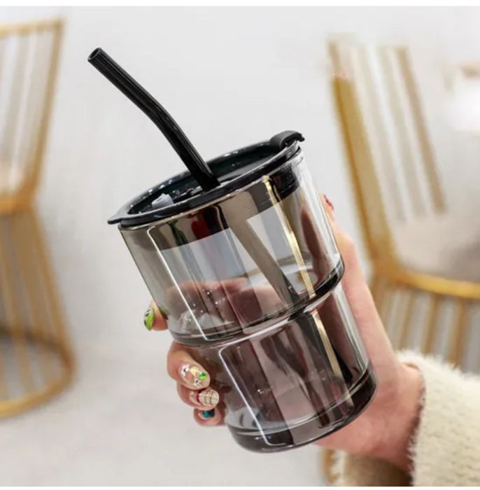 Café Glacé Verre Tasse À Bec Pour Le Tasse De Paille En Verre Verre Avec Couvercle Tasse En Bambou[u5113]