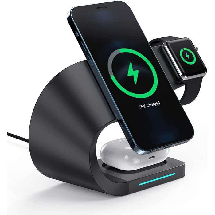 Chargeur magnétique sans fil 4 en 1, station de charge rapide sans fil 15 W pour plusieurs appareils