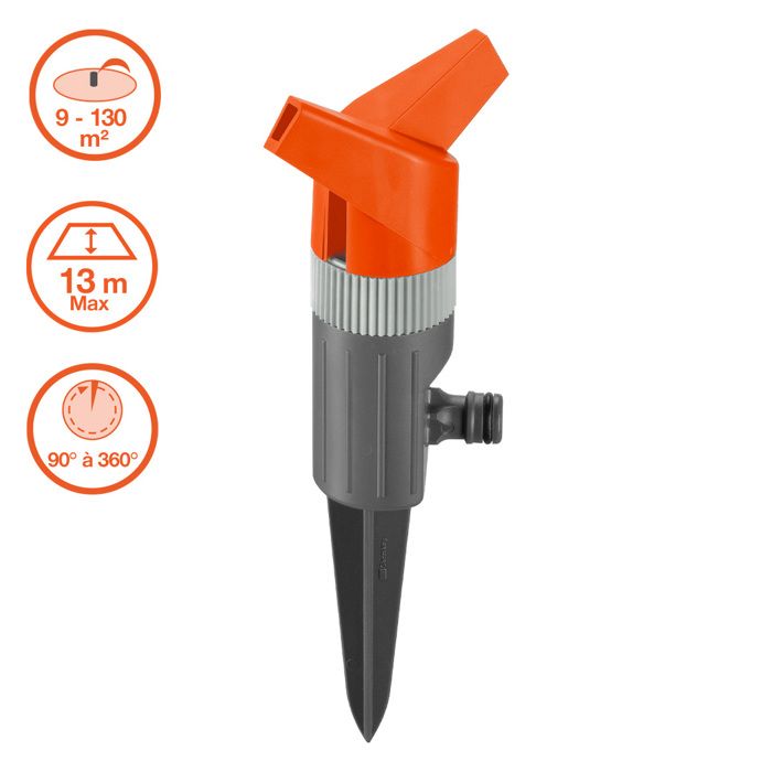 Arroseur rotatif Foxtrot Classic GARDENA - Surface 130m² - Portée 13m max - Arrosage 20° à 360° - Garantie 5 ans