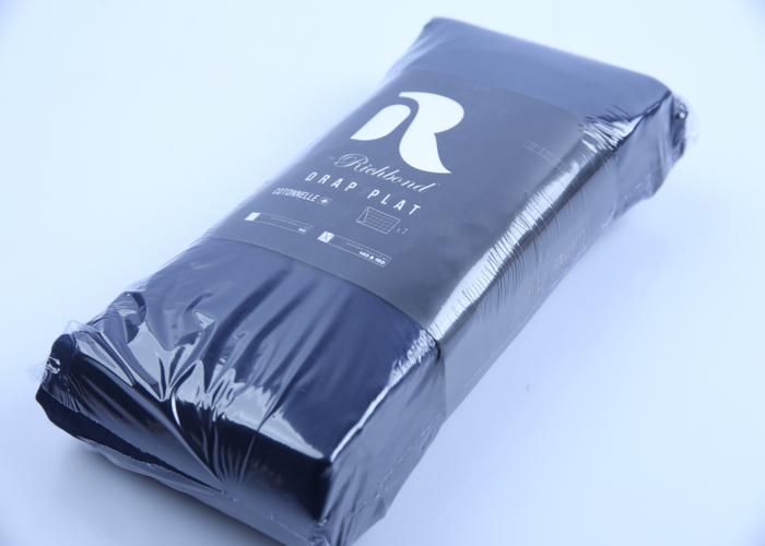 Drap plat - RICHBOND - Queen - 240x270 cm - Cotonelle - Bleu navy