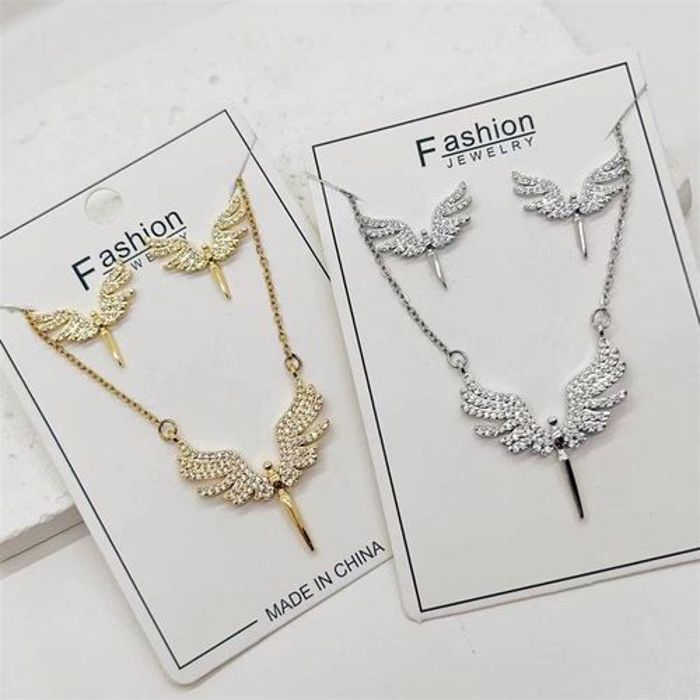 Ensemble de boucles d'oreilles - GENERIC - Ailes d'ange - Acier inoxydable - Hypoallergénique - Argenté