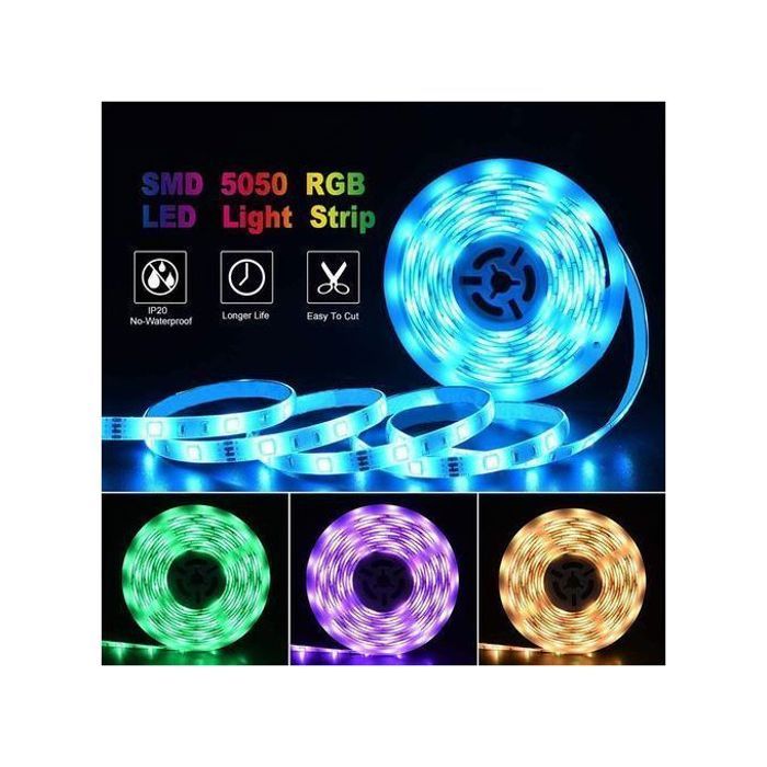Led strip ruban led etanche 5m rgb multicolor avec télécommande sans fil