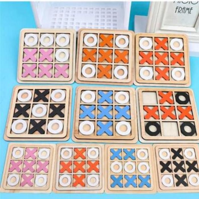 Puzzle éducatif en bois XOXO – Jeu de voyage pour enfants.(Couleur aléatoire)