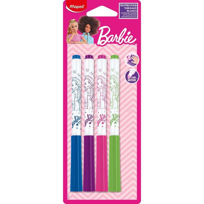 Feutres effaçables - Maped - Marker’Peps Barbie - Lot de 4 - Couleurs vives - Pointe fine