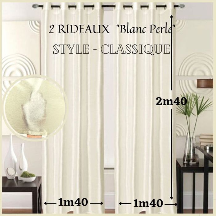 Rideaux Contemporain Blanc Perle 140/240 Classique - BAYT AVENUE (x2)