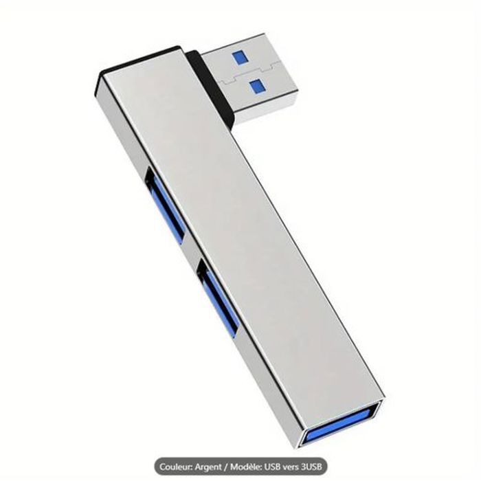 Hub USB Haute Vitesse à 3 Ports avec OTG - Alliage d'Aluminium Durable,