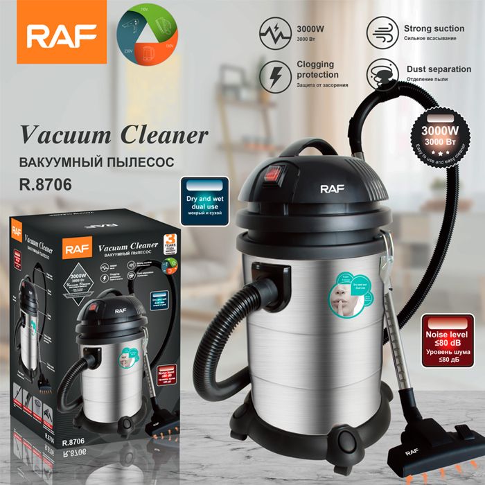 Aspirateur double usage sec et humide, aspiration puissante, 3 000 W, protection anti-obstruction, séparation de la poussière