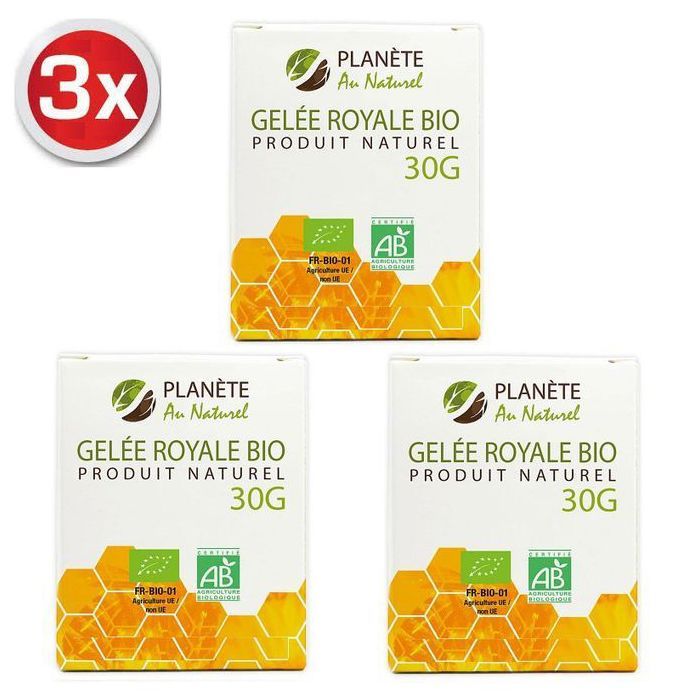 Gelée Royale Bio Lot de 3 boites de 30 g soit 90 g de gelée royale fraiche origine France : cure de 3 mois