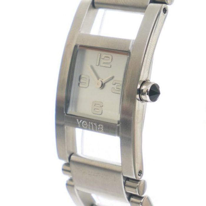 YEMA Montre femme – FR052 – Argente cadran carré blanc -Bracelet métallique argente