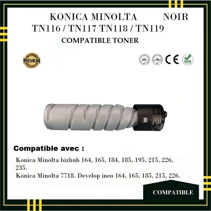 Toner Compatible - KONICA MINOLTA - TN116/TN117/TN118/TN119 - Noir -  - Laser