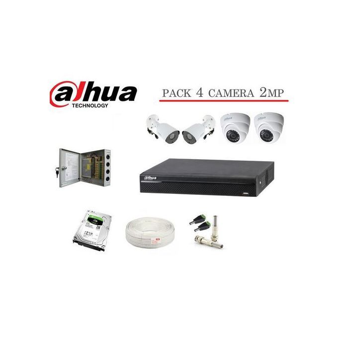 Dahua Pack Complet de 4 Camera de Surveillance 2MP de A à Z
