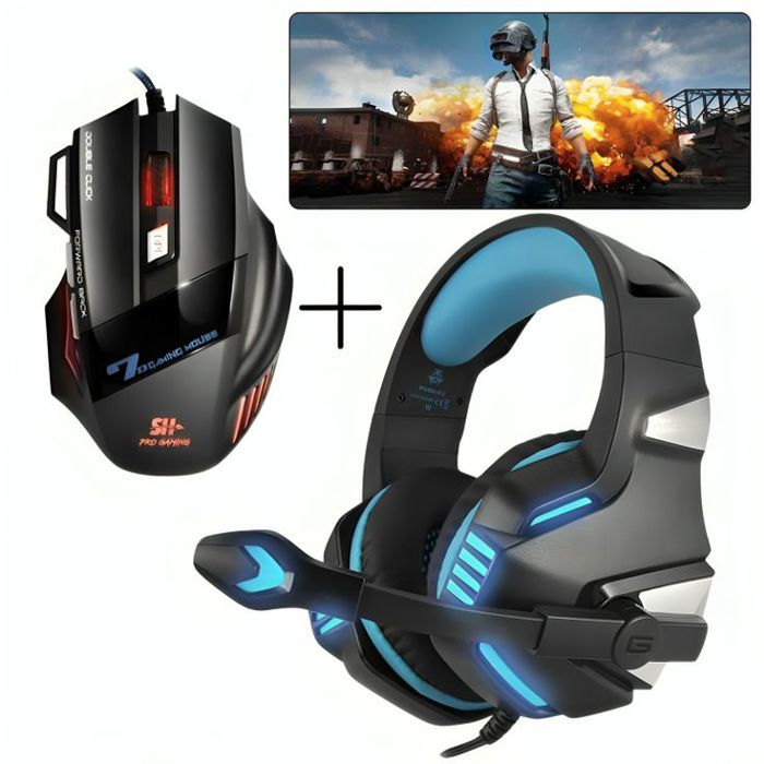 PACK GAMING - Casque Gamer PRO Gaming HEADSET V-3 + Souris Gamer M13 PRO GAMING + TAPIS GAMING PUBG 90CM