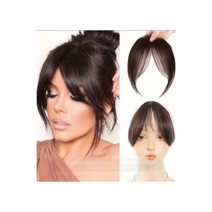 Frange Extensions de Cheveux à Clip, Résistante à la Chaleur, Perruque pour Femme, Marron Foncé