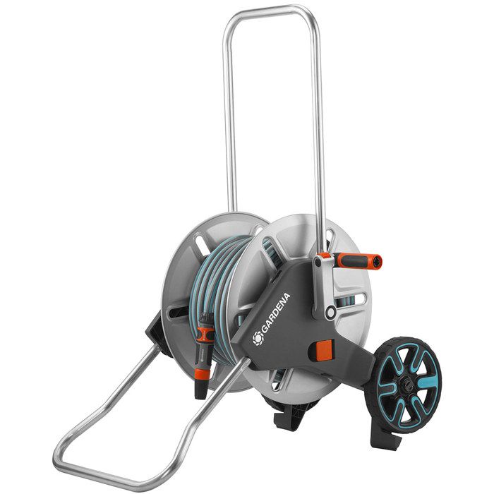 Enrouleur de tuyau GARDENA CleverRoll® M métal – Tuyau Classic 25m Ø15mm – Adapté petit jardin – Kit complet (18543-26)