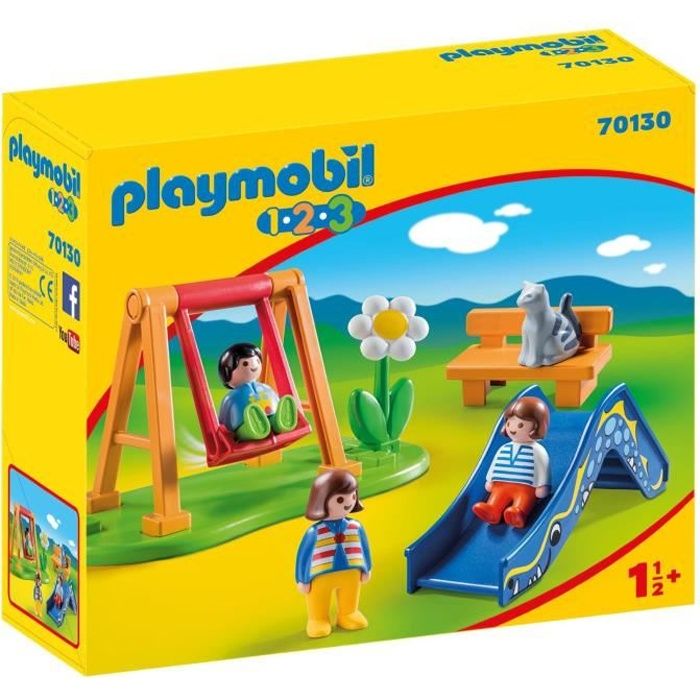 PLAYMOBIL - 70130 - PLAYMOBIL 1.2.3 - Parc de jeux - Aire de jeux avec 3 personnages, balançoire et toboggan