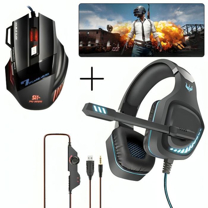 PACK GAMING - Casque Gamer Gaming HEADSET GT97 + Souris Gamer M13 PRO GAMING + TAPIS GAMING PUBG 90CM