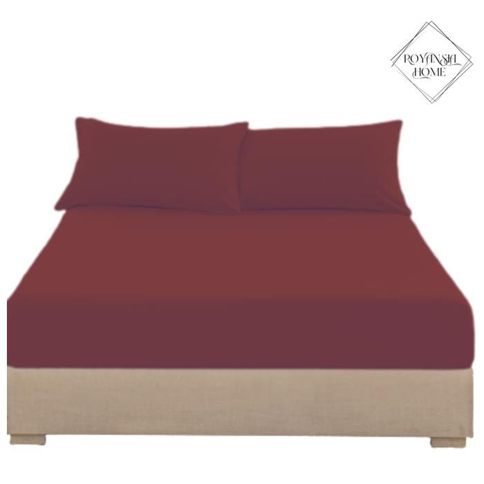 Drap-Housse 140x200 cm - ROYANSIA HOME - 2 Taies d’Oreiller - Tissu Synthétique - Rouge - Lavable en Machine