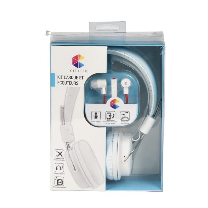 CASQUE+ECOUTEUR BLANC COMBO MF017003 CITYTEK