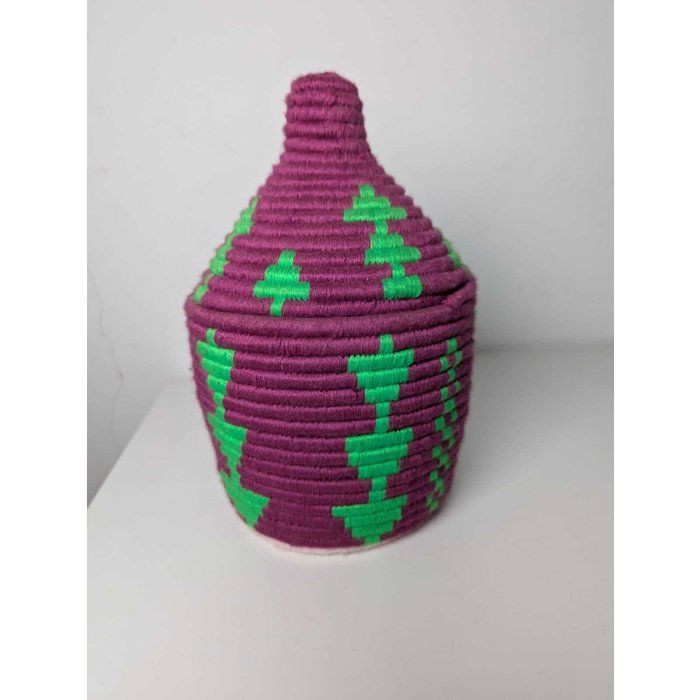 Corbeille - Artisanat Berbère - Violet & Vert - Tressée à la main - 26 cm de hauteur - Ethnique
