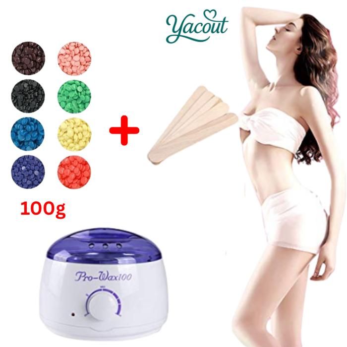 Kit d'épilation à la cire chaude - Pro-Wax100 - 100 g de perles - 100 spatules - Multicouleurs