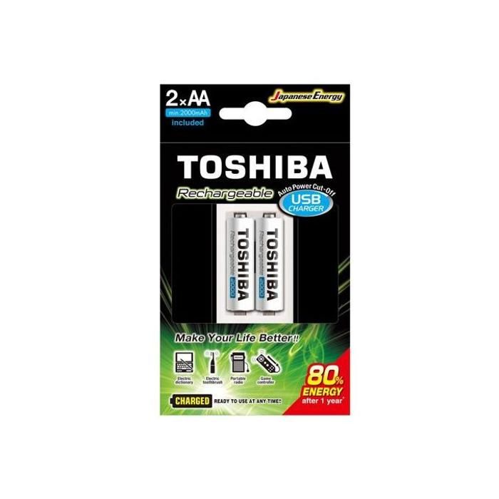 Chargeur - TOSHIBA - 2000mAh - 2 piles AA incluses - Rechargeable - Intérieur