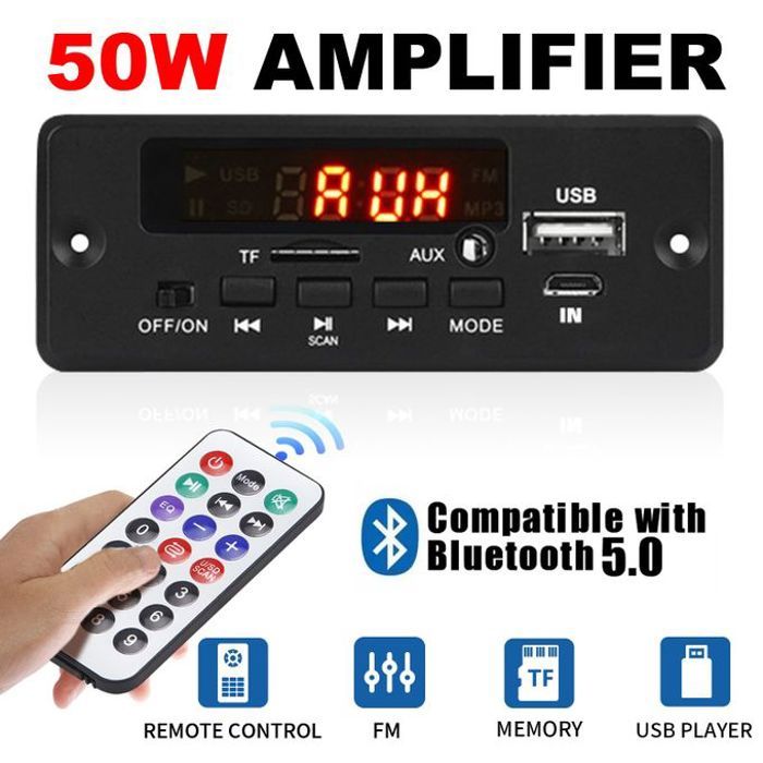 carte décodeur pour voiture Bluetooth 5.0/ 50W décodeur carte 5V-26V FM Radio