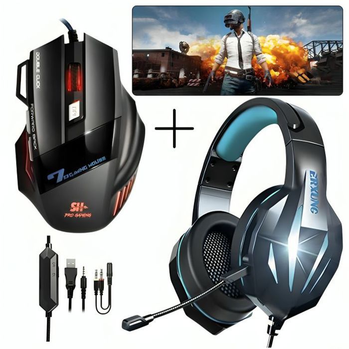 PACK GAMING - Casque Gamer Gaming HEADSET J5 + Souris Gamer M13 PRO GAMING + TAPIS GAMING PUBG 90CM