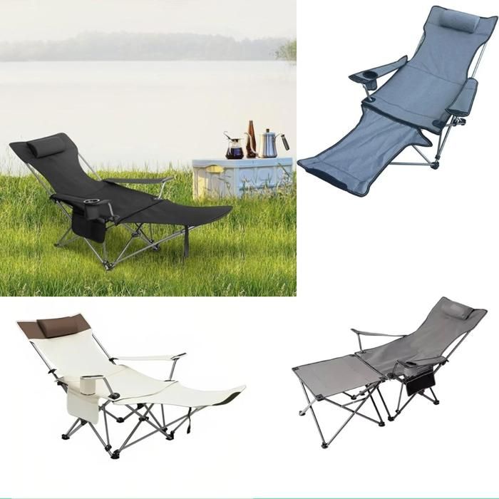 Chaise de camping pliante avec dossier et repose-pieds pour pêche, plage