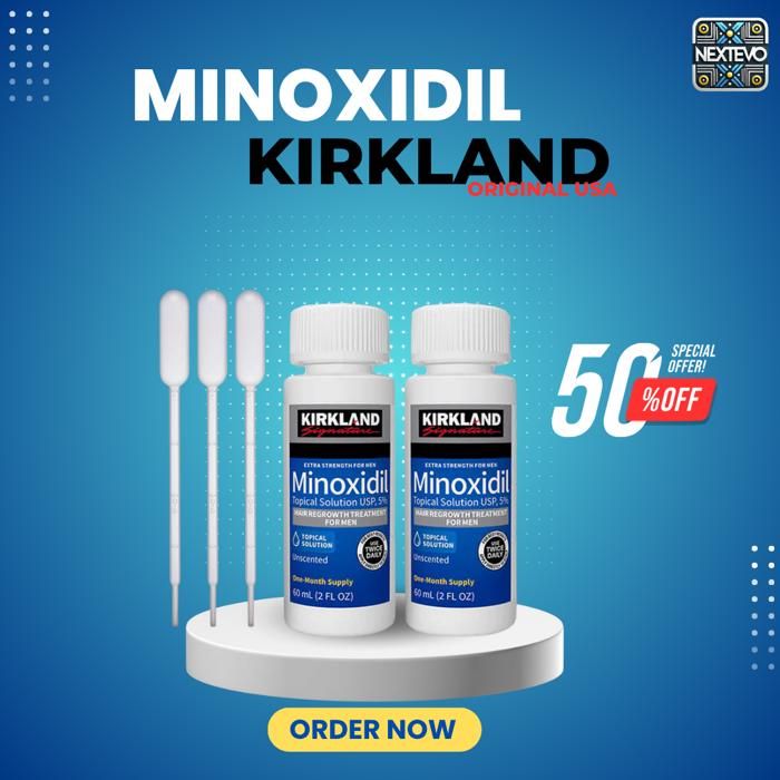 Solution topique pour la repousse des cheveux - KIRKLAND - Minoxidil 5% - 2x60ml - Non parfumé - Pour hommes