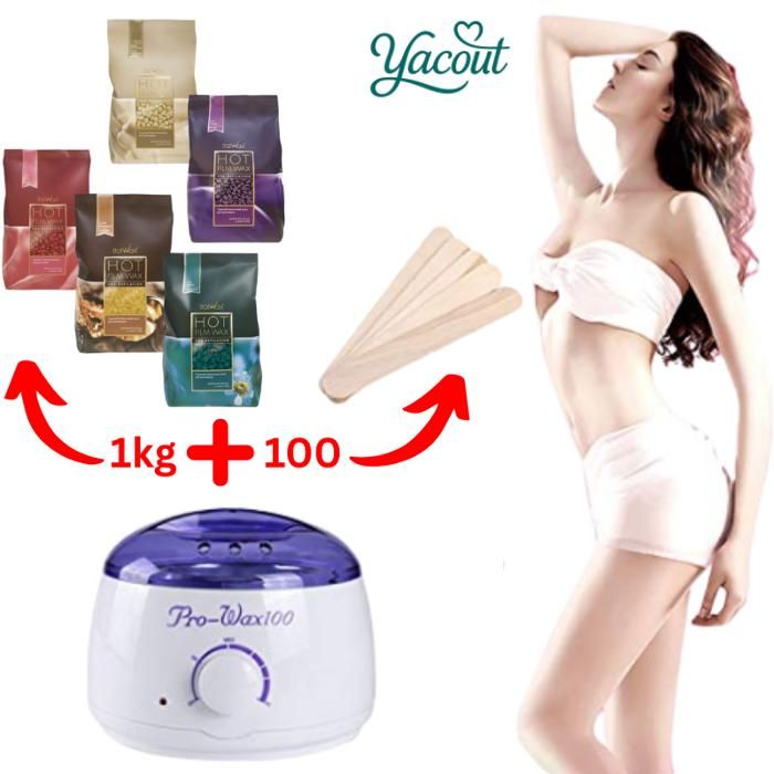 Pack épilation - Pro-Wax100 - 1 kg de cire pelable - 100 spatules - Multicouleurs