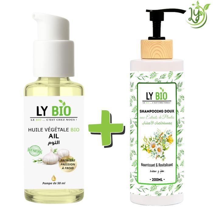 LYBIO PACK HUILE AIL 50ML - POMPE + SHAMPOOING AUX EXTRAITS DE PLANTES 200ML - NOURRISSANT & REVITALISANT
