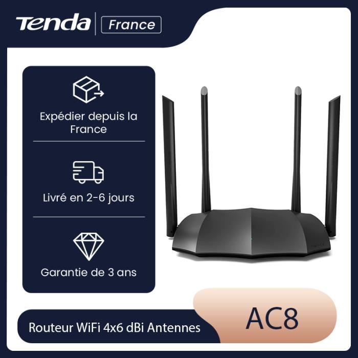 TENDA Routeur WiFi AC1200 Dual bande, 867 Mbps en 5 GHz, Configuration Facile, 4x6 dBi Antenne, 4 Ports Gigabit, IPv6, 1 GHz CPU. AC
