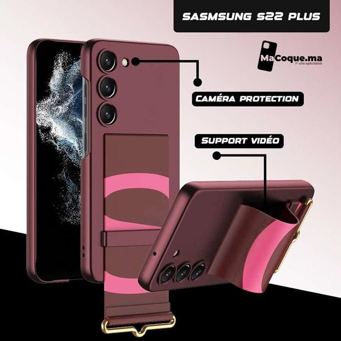 BORDEAU Dragonne Coque Samsung S22 Plus Bracelet Elastique Béquille UltraMince