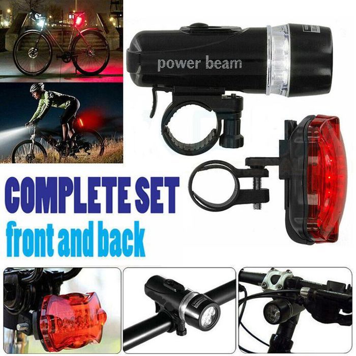 Kit de Lampe de Vélo 5 LED Phare Avant + Lampe de Poche de Sécurité Arrière