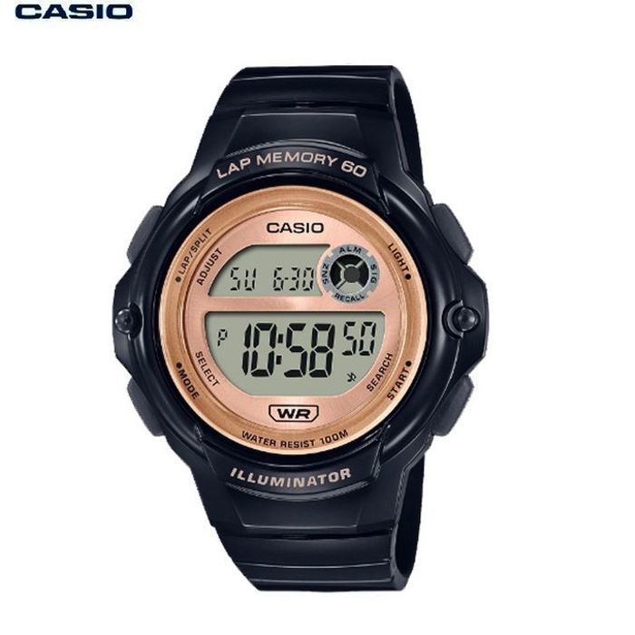 Casio Montres sport homme femme Fil en plastique noir Bordure en or rose WR100M-lws-1200h-1avdf