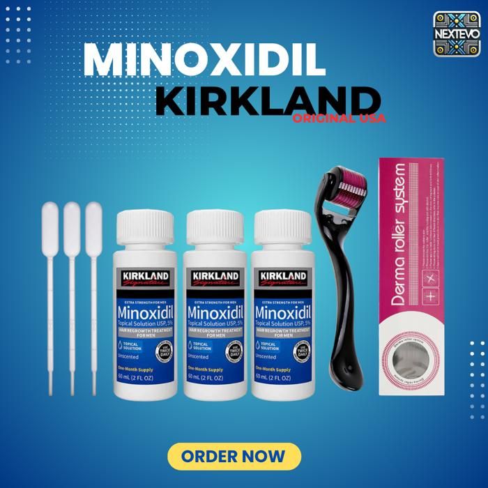 Minoxidil 5% Kirkland et derma roller gratuit- 3x60ml - ORIGINAL USA