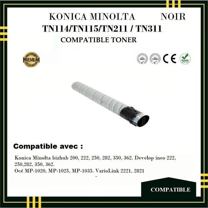 Toner Compatible - KONICA MINOLTA - TN114/TN115/TN211/TN311 - Noir -  - Laser