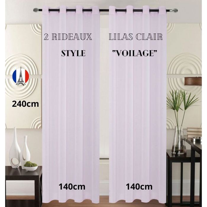 Rideaux Voilage Classique Lilas Clair 140/240 - BAYT AVENUE (x2)