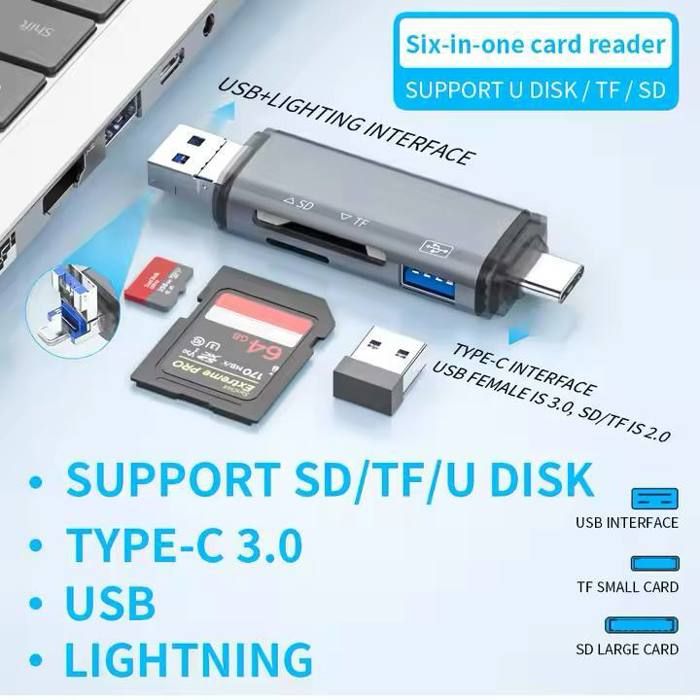 Otg 6in1 Lecteur de carte mémoire USB port /Type-C/USB/CarteSD