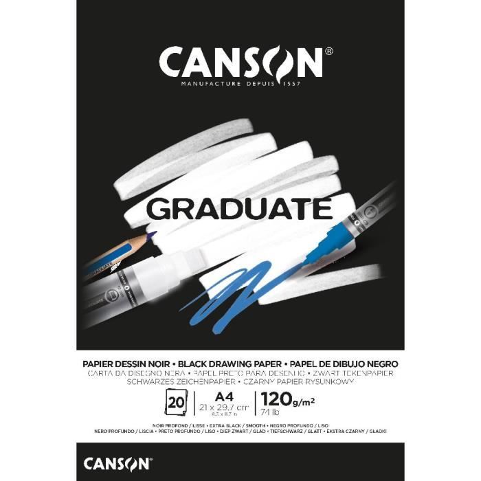 Bloc de papier dessin - CANSON - Graduate - 20 feuilles A4 - Noir - 120g/m²