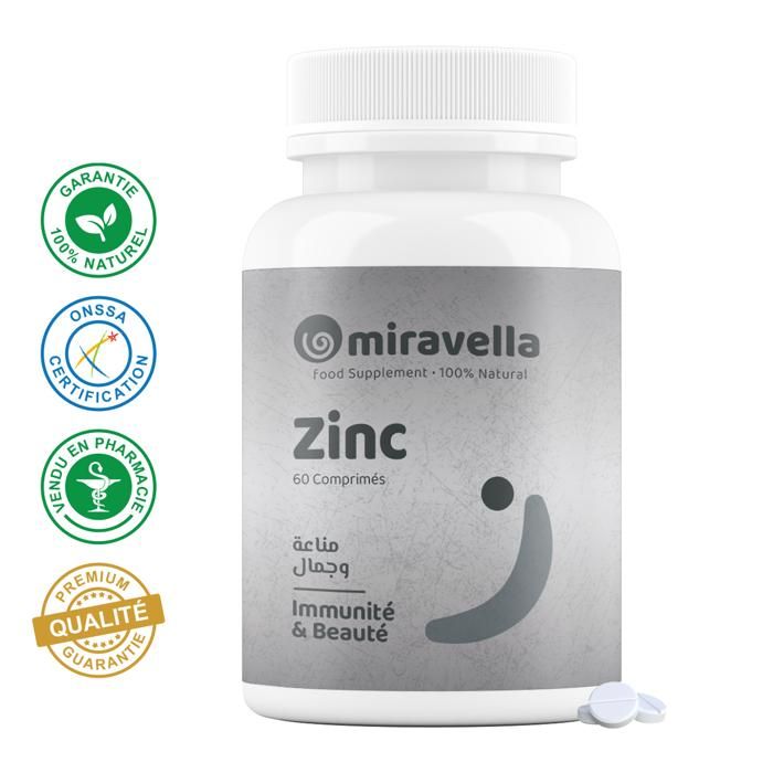 Complément Alimentaire Zinc - Miravella - 60 Comprimés - 100% Naturel - Immunité - Peau et Cheveux